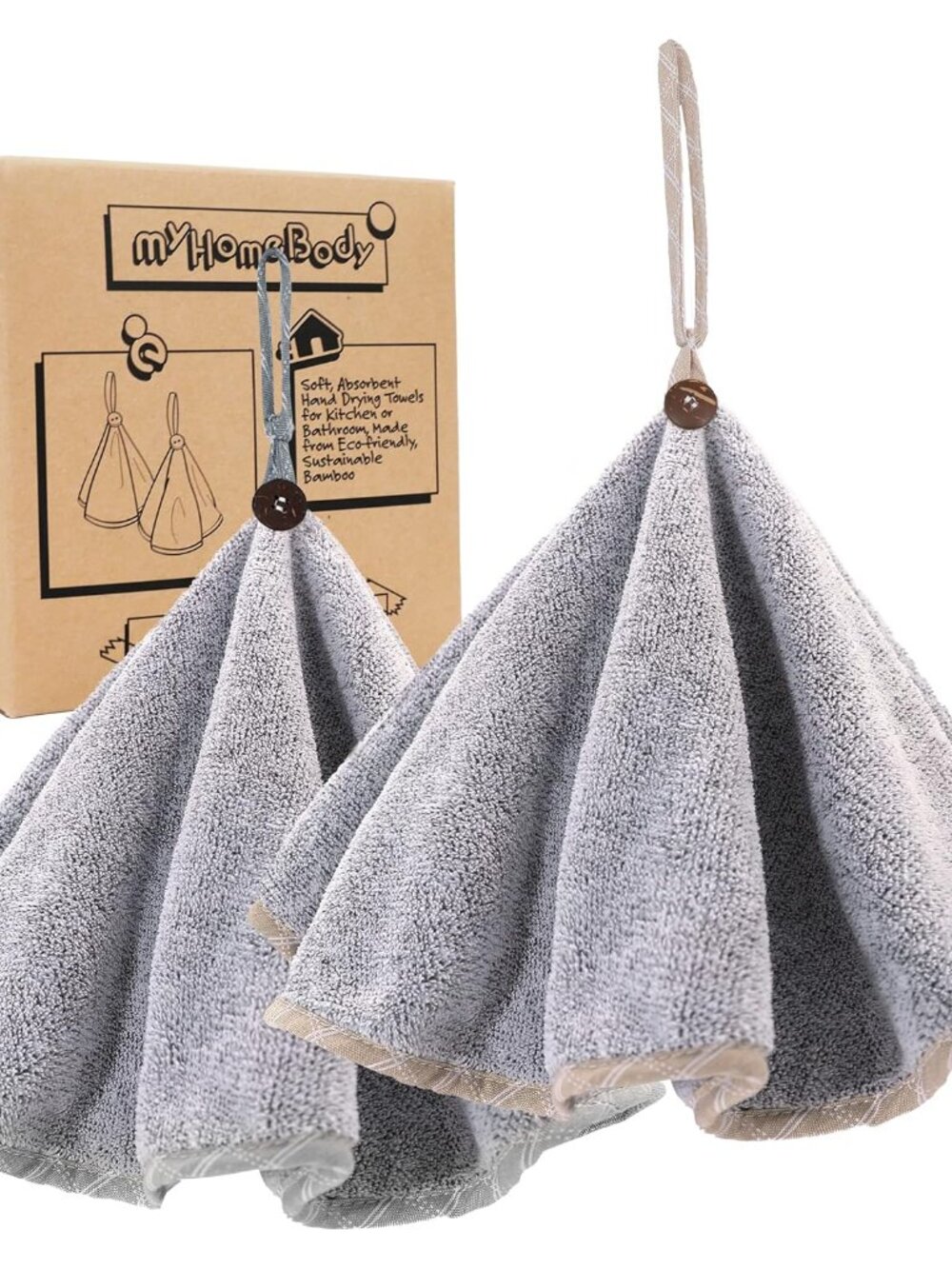 Hand Towels with Hanging Loops, Kitchen Hand Towel, Grey